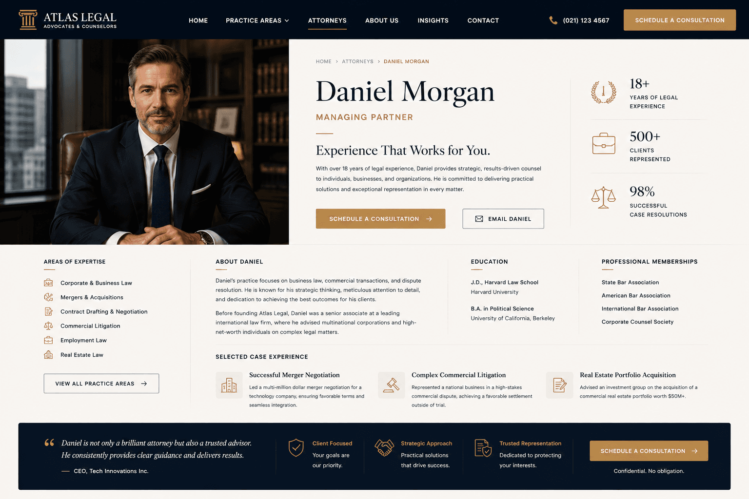 Atlas Legal attorney profile page
