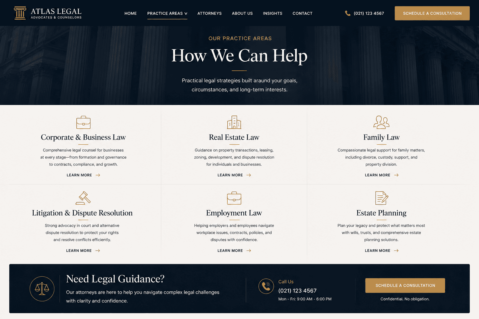 Atlas Legal practice areas grid