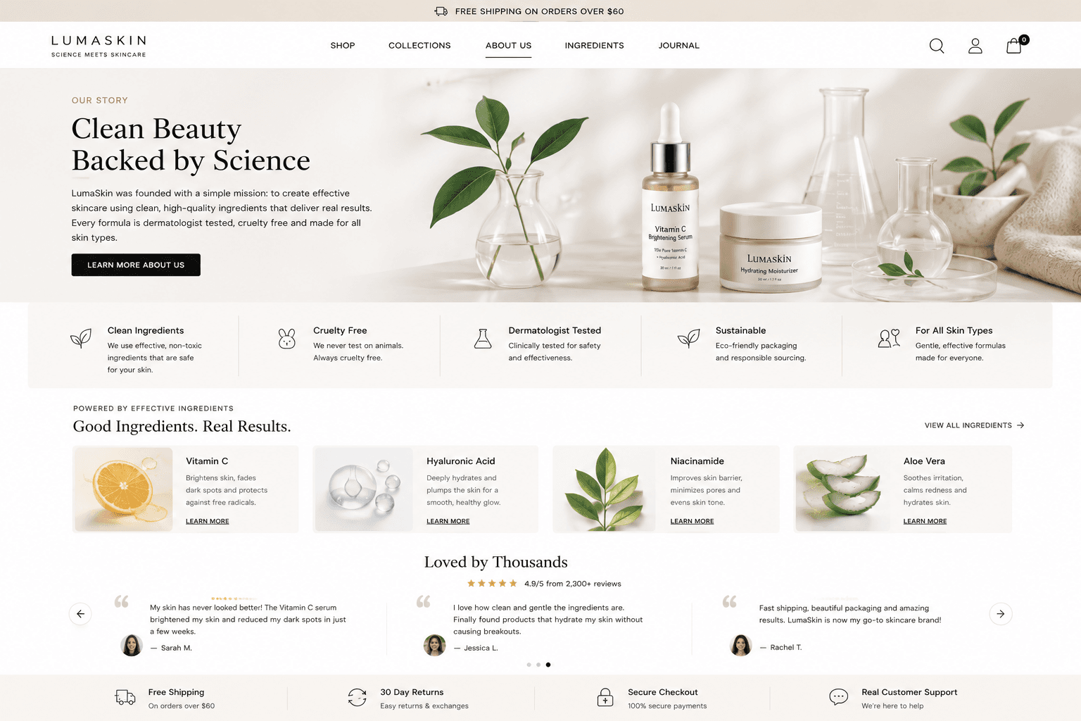 LumaSkin brand story and ingredients page