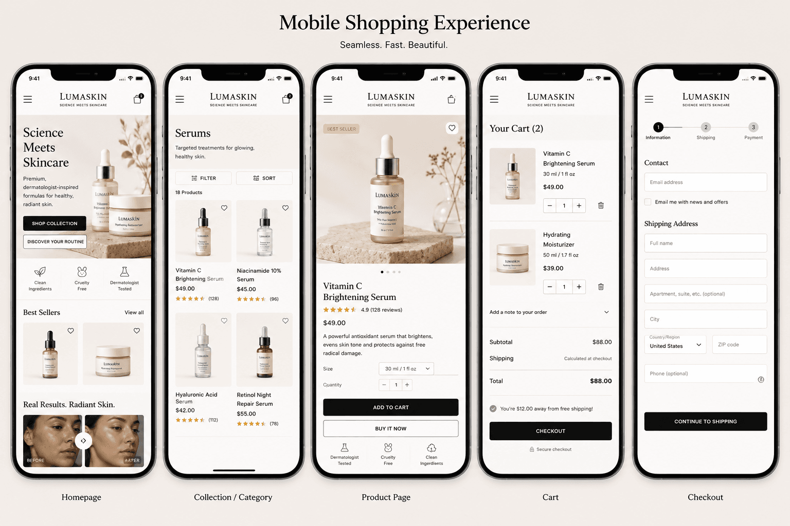 LumaSkin mobile shopping experience