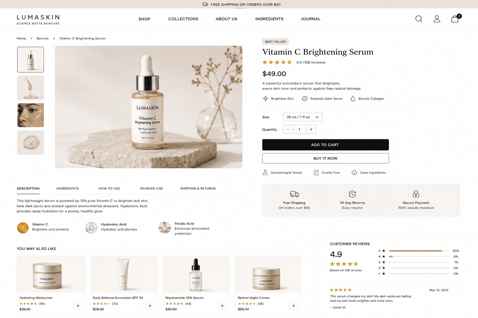 LumaSkin product detail page