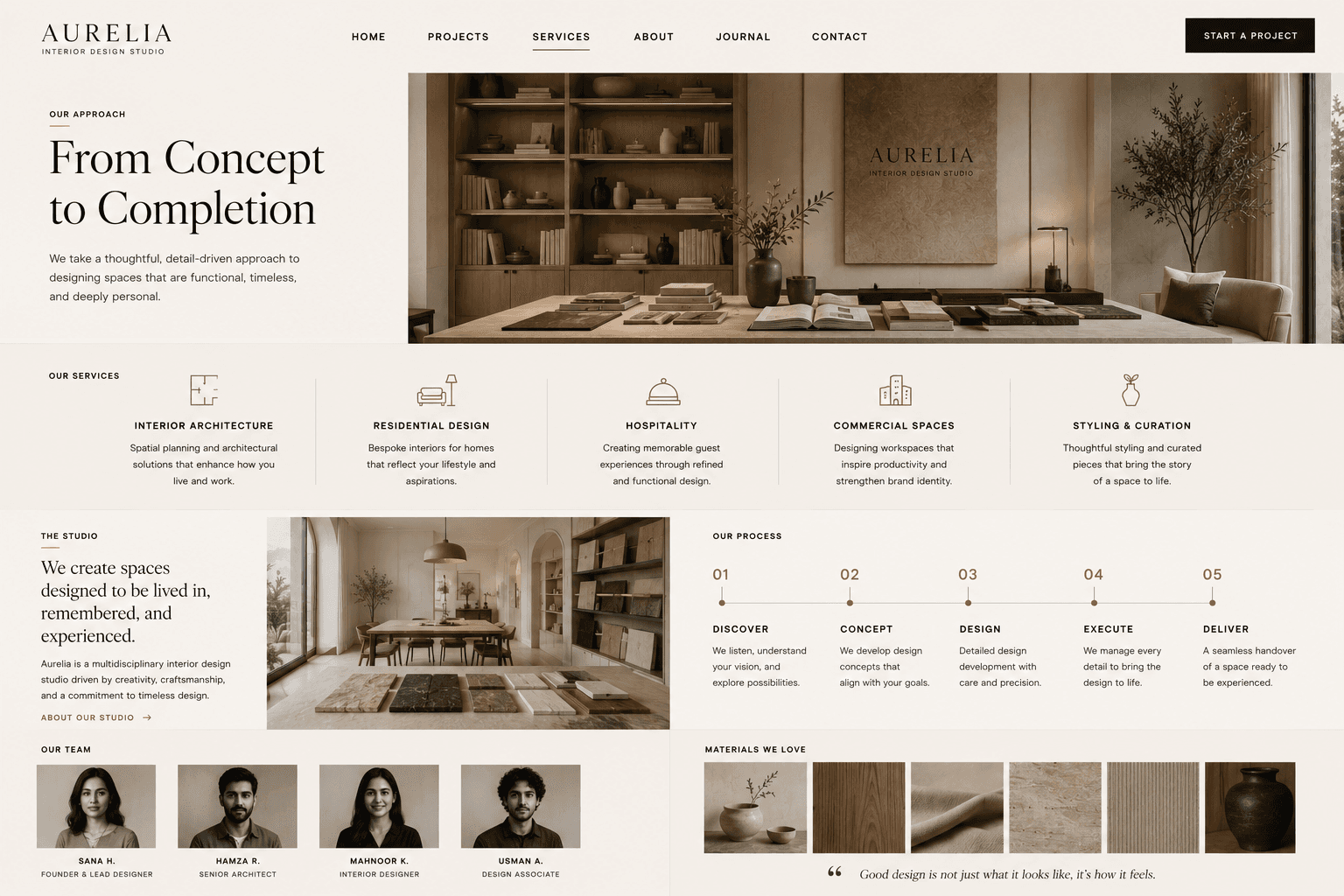 Aurelia services and studio experience page
