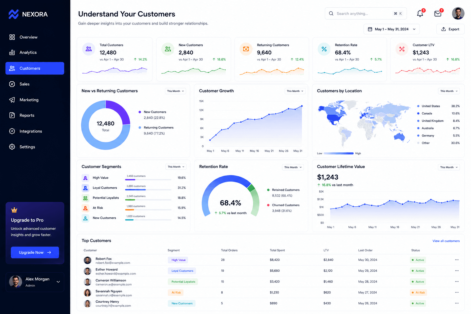 Nexora customer analytics screen