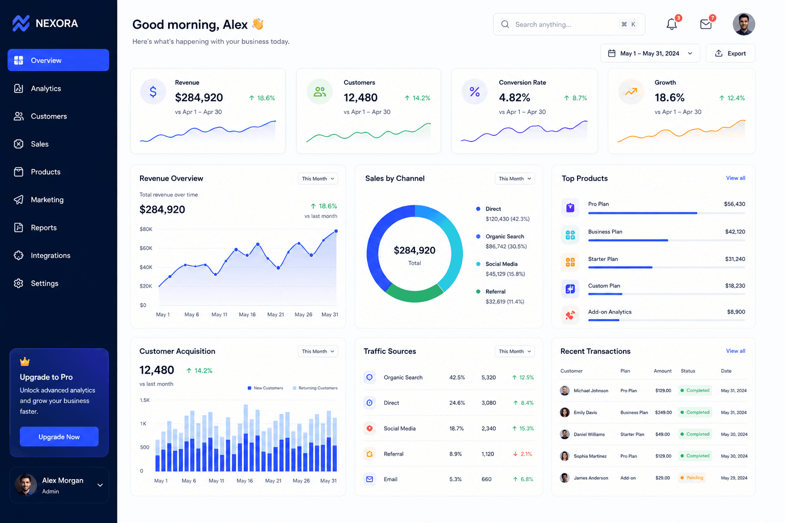 Nexora main analytics dashboard